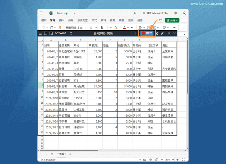 開始 Excel 畫面錄影