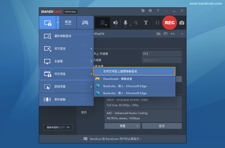 在特定視窗上選擇錄製區域 - Excel 螢幕錄影教學