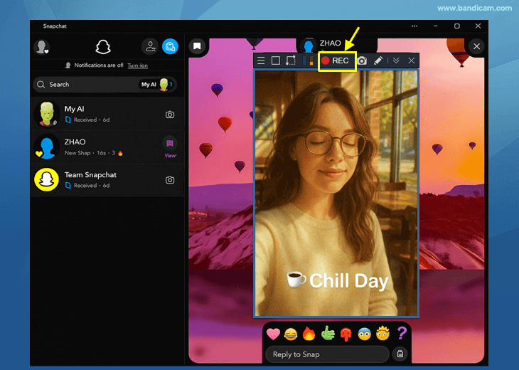 開始錄製 Snapchat