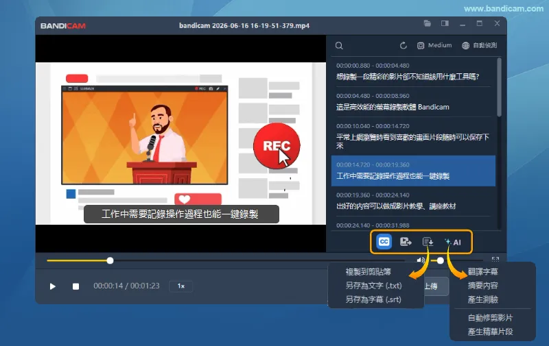 匯出及運用轉錄字幕 - 自動字幕