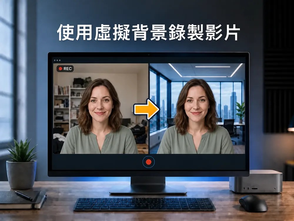 虛擬背景錄影 示意：以虛擬背景取代房間背景，無需綠幕