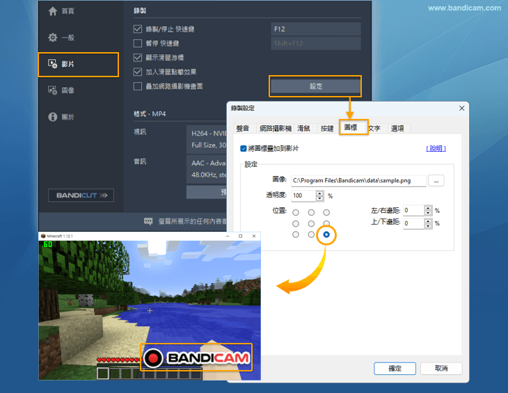 Bandicam 浮水印設定
