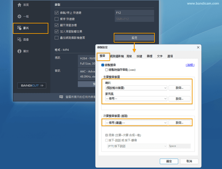 預設輸出設定,麥克停用