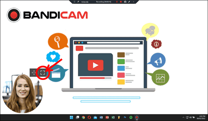 Bandicam 網路攝影機切換全螢幕操作