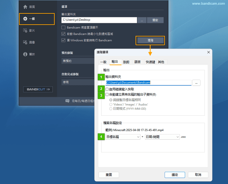 Bandicam進階選項 - 輸出 - Bandicam