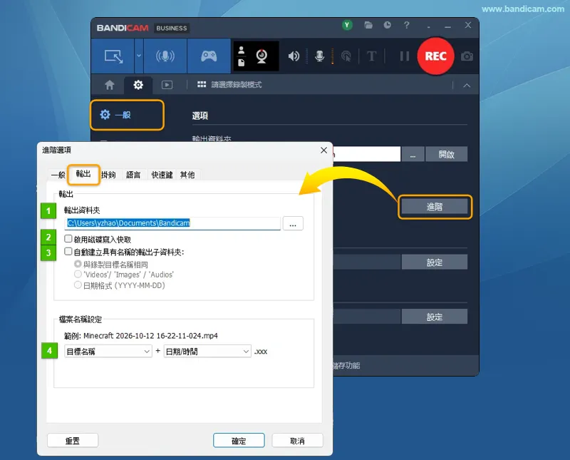 Bandicam 進階選項 - 輸出