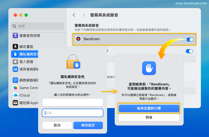 切換 Bandicam 旁邊的開關