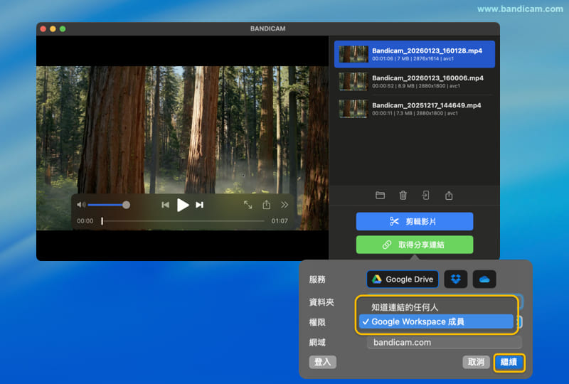 選擇 Google 雲端硬碟權限