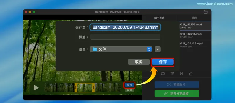 儲存剪輯影片