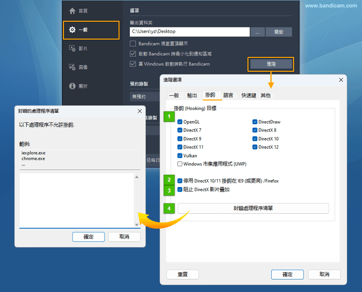 Bandicam進階選項 - 鉤子 - Bandicam