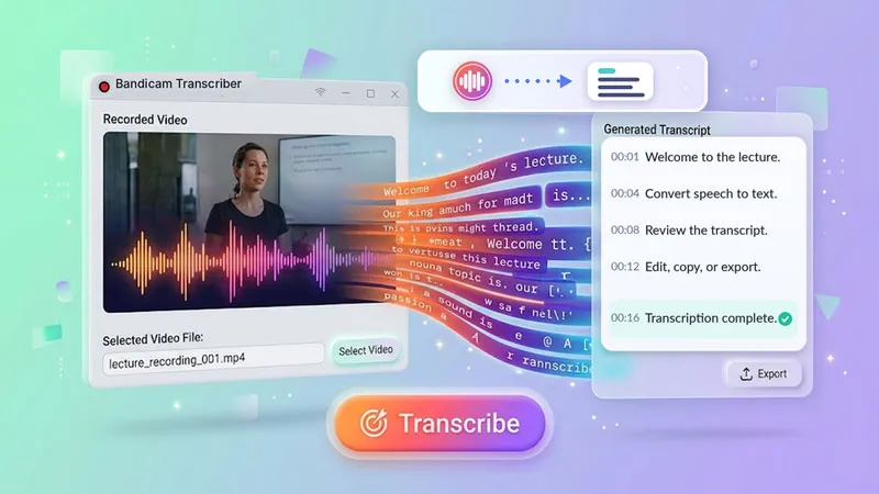 transcribe recordings to text with Bandicam