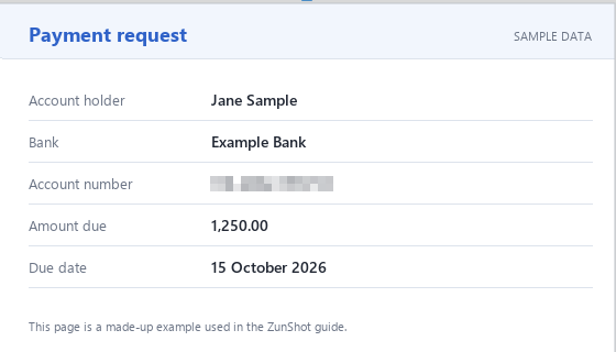付款頁面範例，其中的帳號已用馬賽克遮住